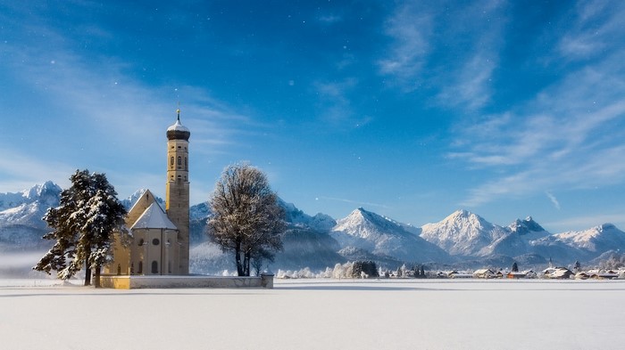 St. Coloman Church in Schwangau, Bavaria, Germany during winter
