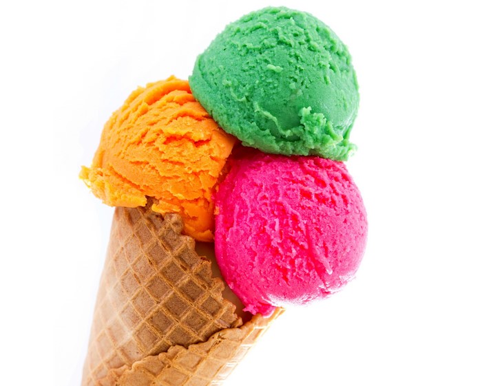 Three scoops of ice cream in a cone