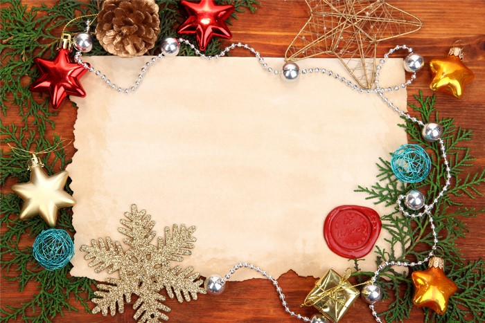 Christmas Greeting Card Template with Ornaments and Pine Branches