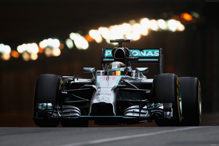 Lewis Hamilton driving a Mercedes-Benz Formula 1 car