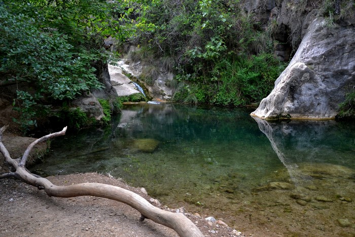 Natural pool with waterfall and rocks in Alt Penedes, Spain