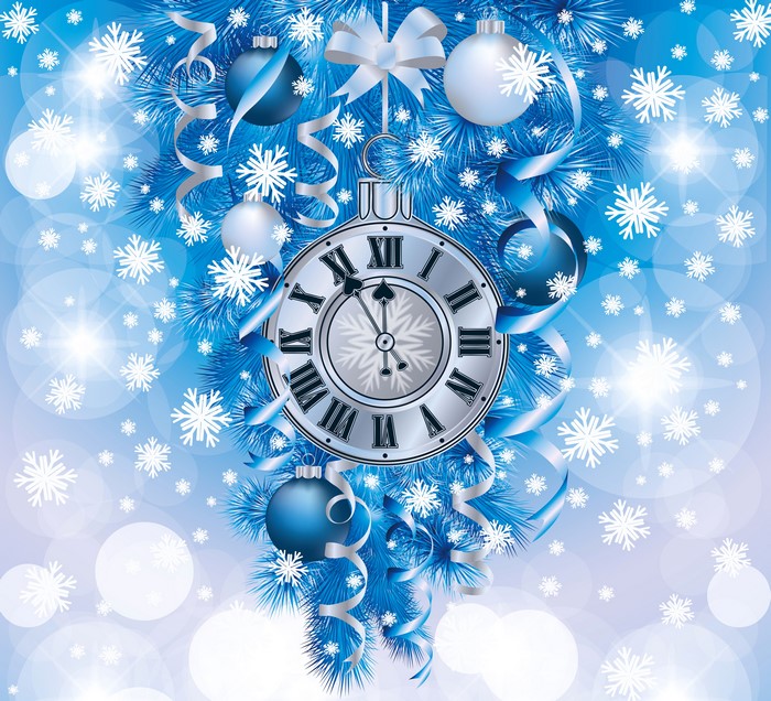 Christmas Clock with Ornaments and Snowflakes