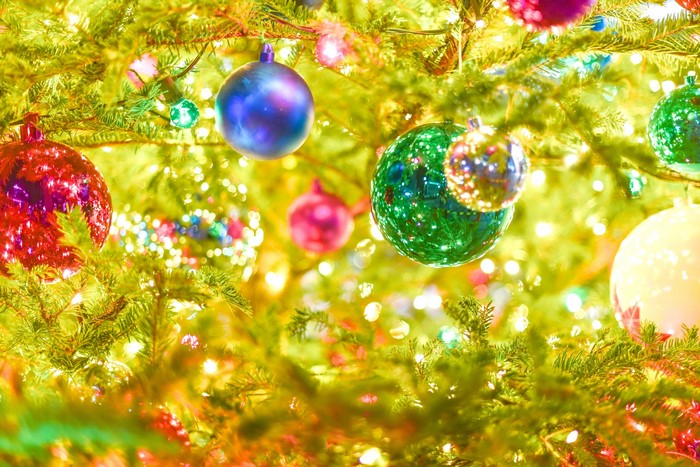 Christmas tree with ornaments and lights