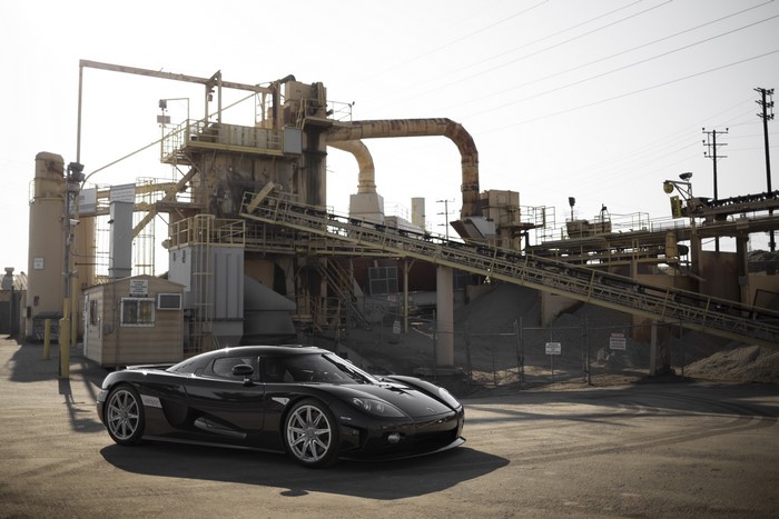 Black Koenigsegg CCXR at Industrial Site