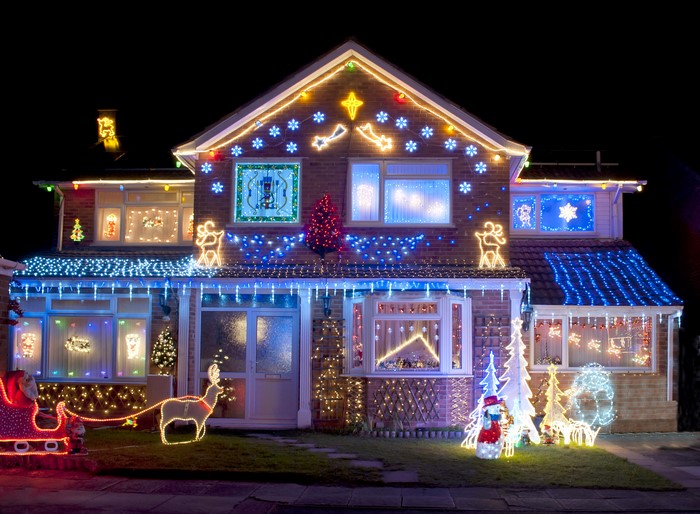 House decorated with Christmas lights