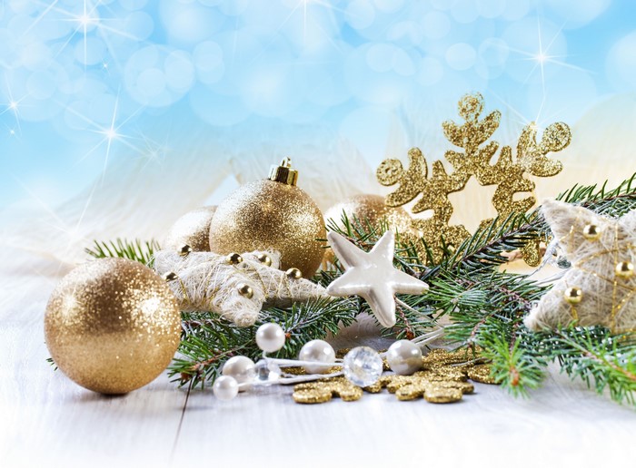 Christmas ornaments and pine branches