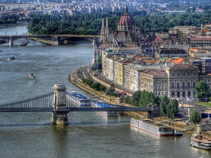 Budapest Parliament Building and Bridges over Danube River, Hungary