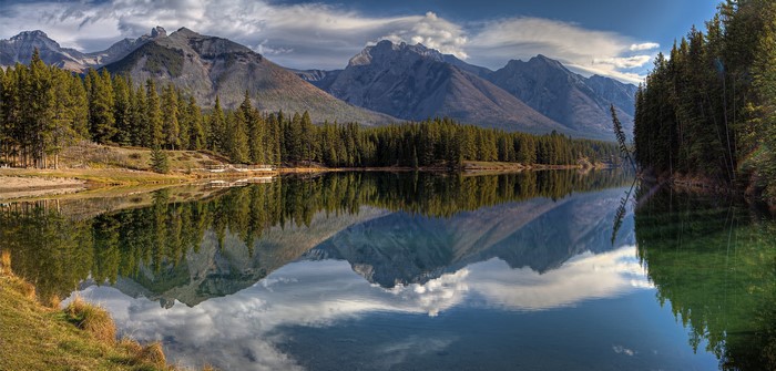 Johnson Lake in Canadian Rockies, Alberta, Canada