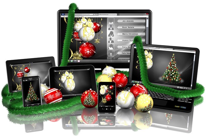 Christmas Holiday Digital Devices with Ornaments