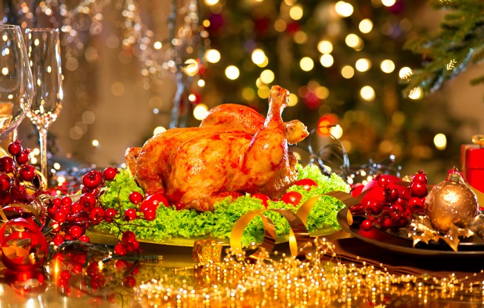 Christmas Roast Turkey Dinner with Decorations