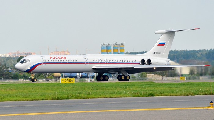 Ilyushin Il-62 airplane with Russian flag