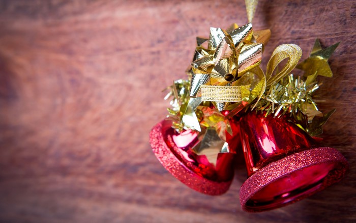 Christmas Bells with Gold Bow and Stars