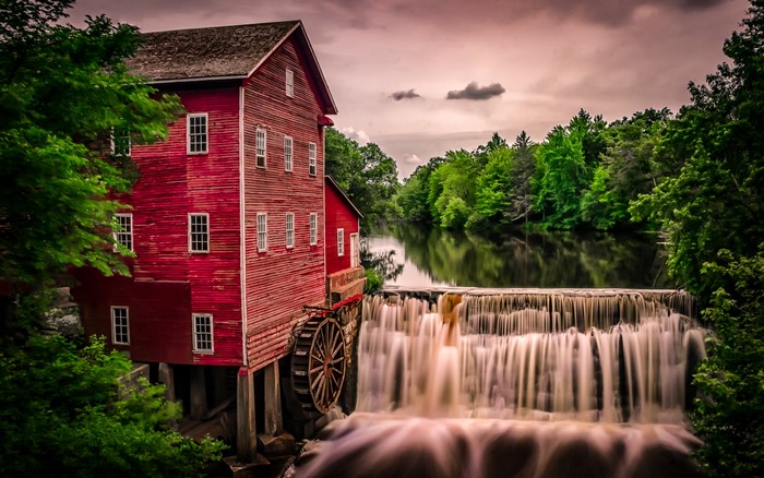 Dells Mill Augusta Wisconsin with Waterfall and Waterwheel