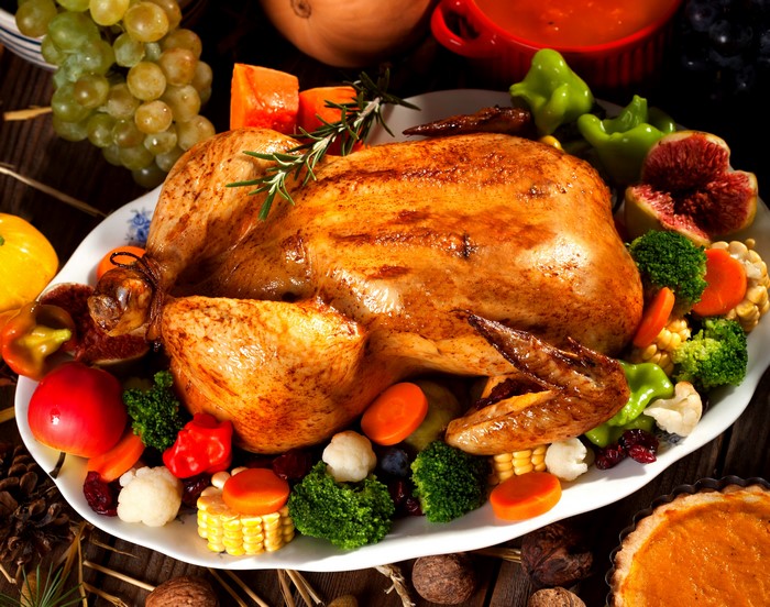 Roast Chicken with Vegetables and Pie