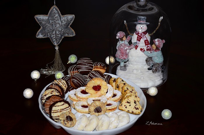 Christmas cookies and snowman decoration