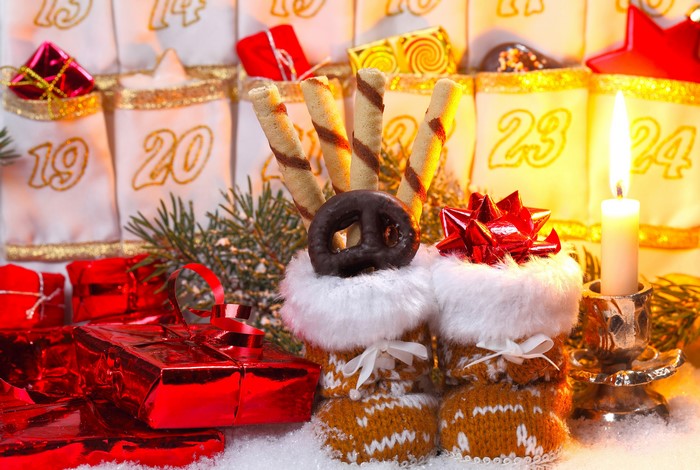 Christmas Advent Calendar with Gifts and Candle