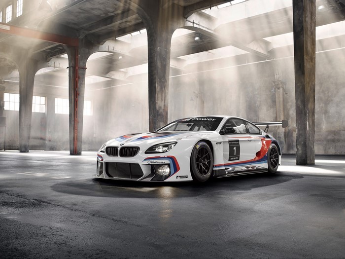 2015 BMW M6 GT3 race car in warehouse
