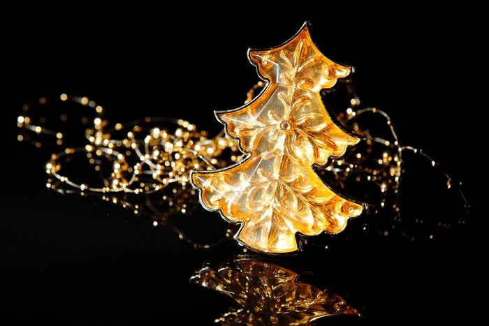 Golden Christmas Tree Ornament with Lights