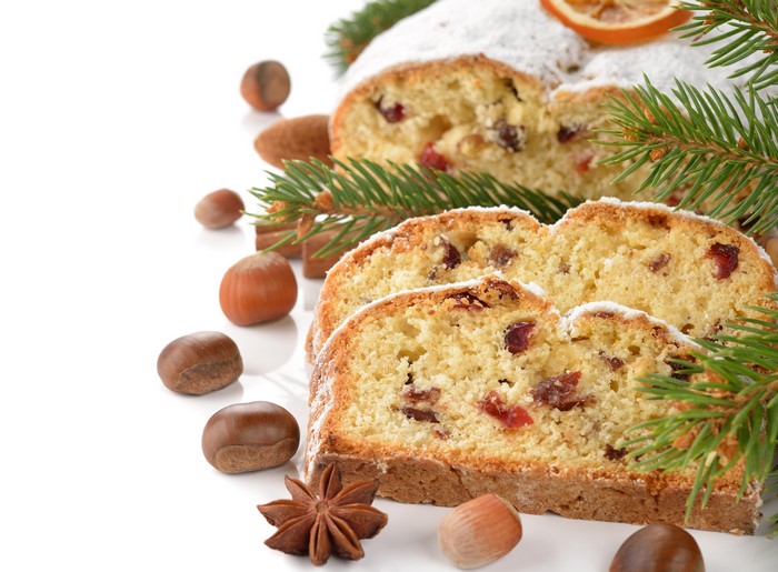 Christmas Stollen with Nuts and Fir Branches