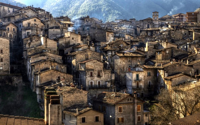 Scanno, Italy: A village of stone houses on a hillside