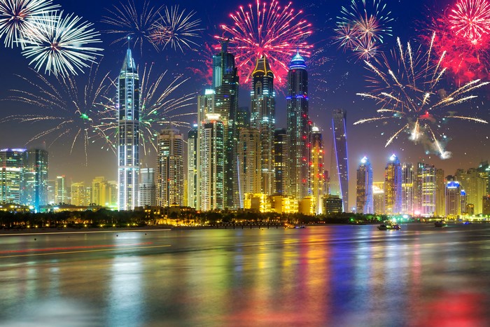 Dubai Skyscrapers and Fireworks