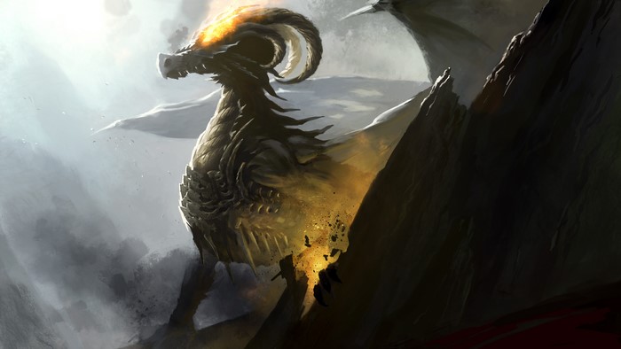 Dragon with horns and fire