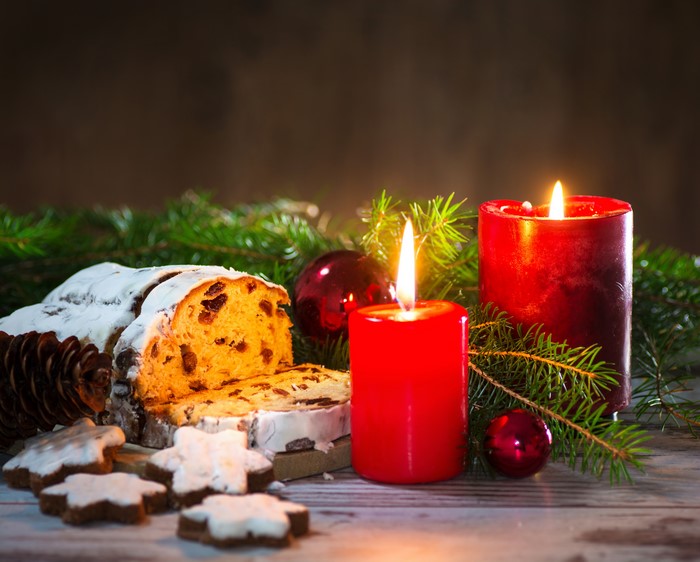 Christmas Stollen with Candles and Ornaments