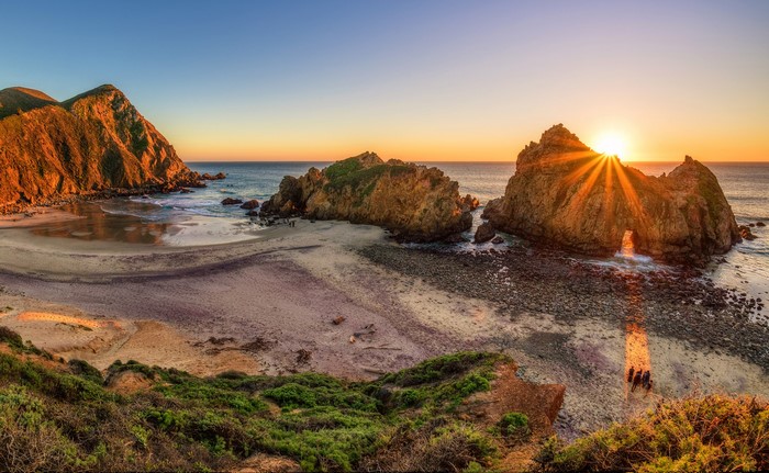 Pfeiffer Beach Arch, Big Sur, California at Sunset