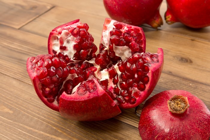 Pomegranate on a wooden table