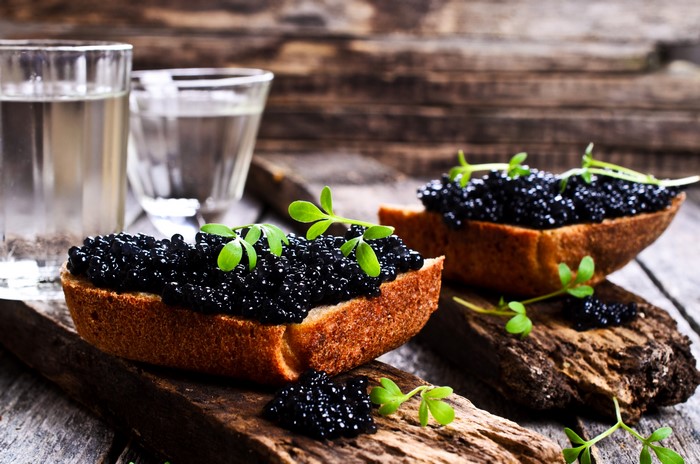 Black Caviar on Bread with Vodka