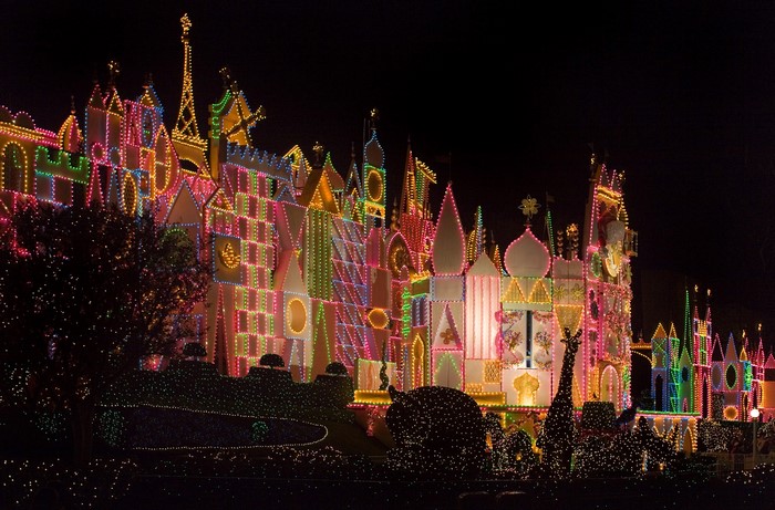 It's a Small World attraction at Disneyland at night