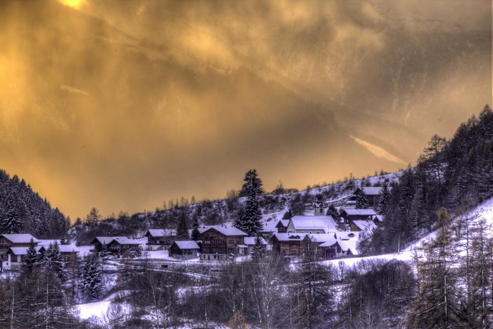 Houses in Blitzingen, Switzerland during winter