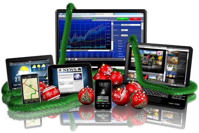 Christmas Decorated Laptops, Tablets, Smartphone, and Monitor