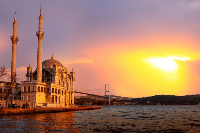 Ortakoy Mosque and Bosphorus Bridge at Sunset, Istanbul