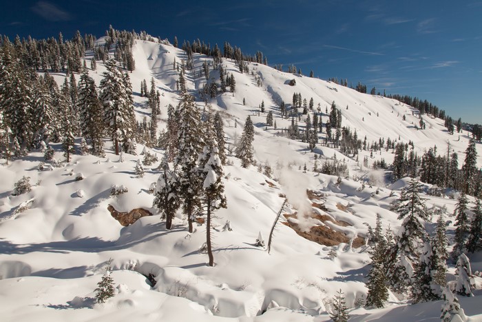 Snowy Mountains with Geothermal Activity in USA