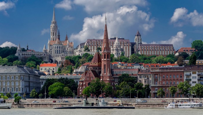 Budapest, Hungary cityscape with Matthias Church and Danube River