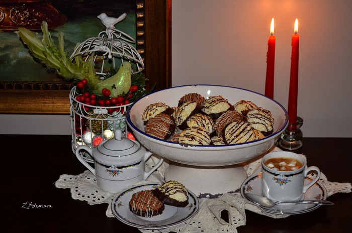 Cookies and coffee with candles