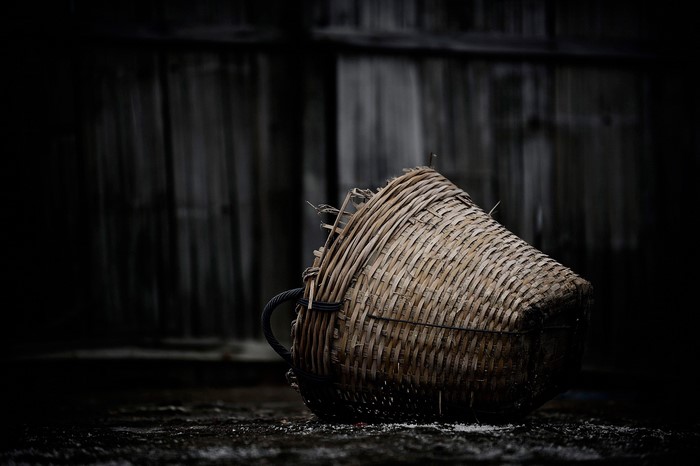 Wicker basket on the ground