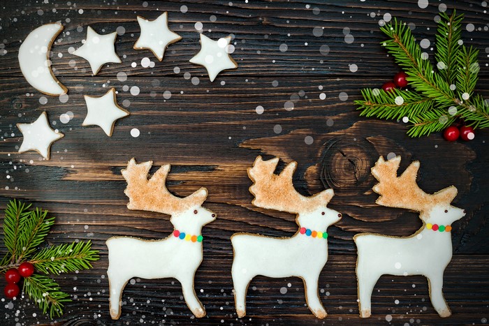 Christmas cookies with reindeer, stars, and moon