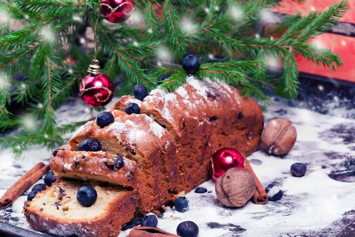 Christmas Pound Cake with Blueberries and Nuts
