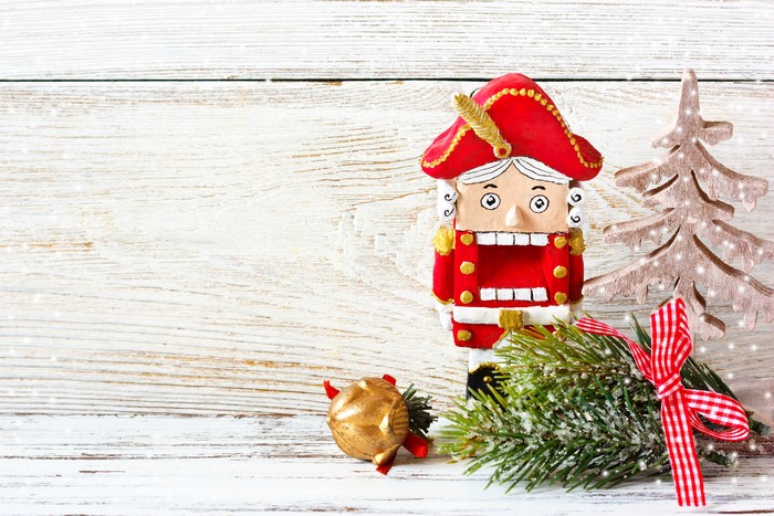 Christmas nutcracker decoration with pine tree and ornament