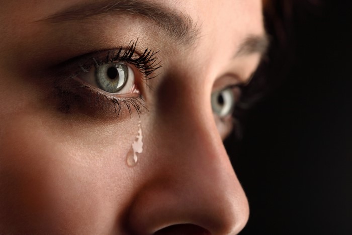 Close-up of a crying woman's eye