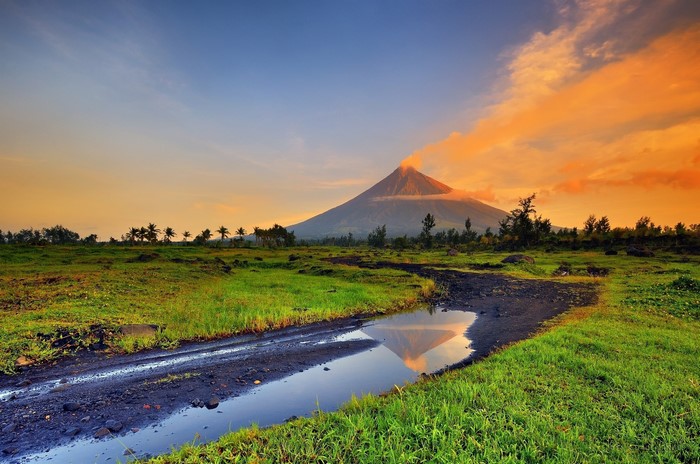 Mayon Volcano in the Philippines at sunset
