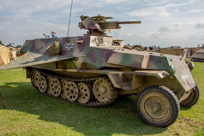 German half-track armored vehicle with anti-aircraft gun