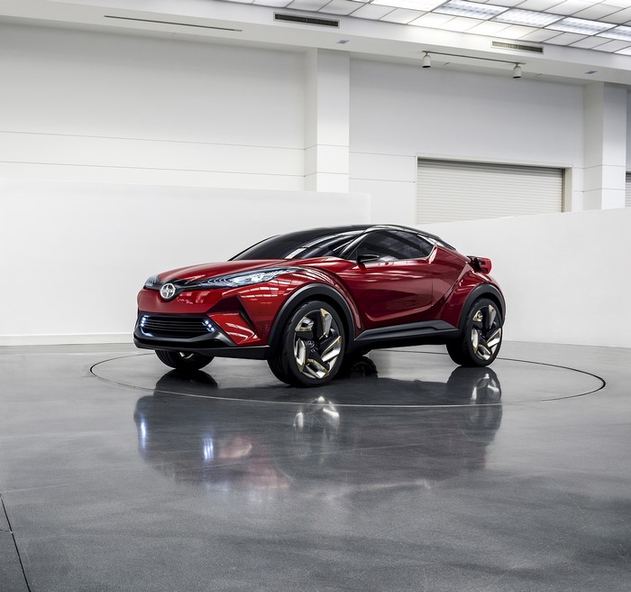 Red Toyota C-HR Concept car on a turntable