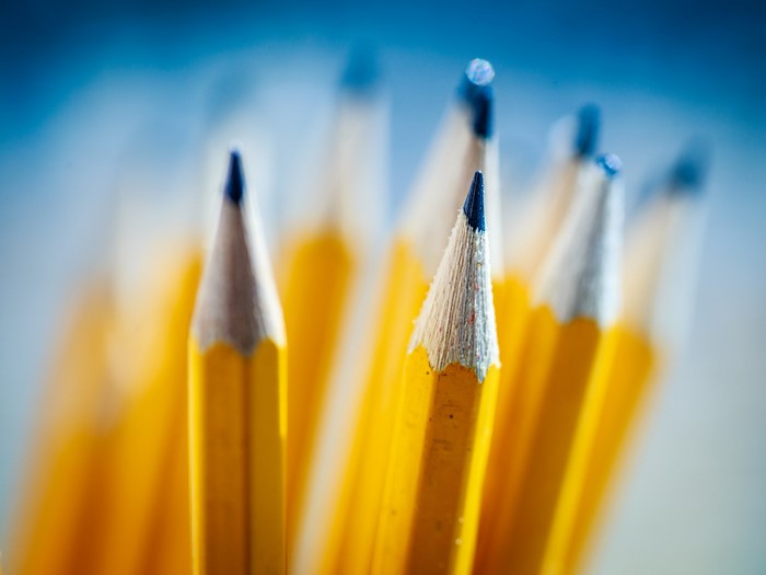 Closeup of sharpened yellow pencils