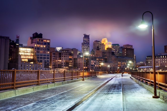 Minneapolis Minnesota USA Winter Night Bridge Street Lights