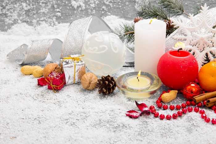 Christmas Decorations with Candles and Nuts
