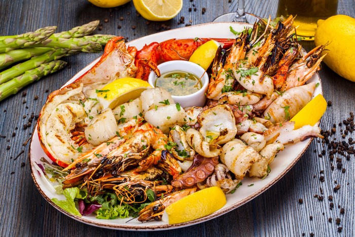 Seafood Platter with Lobster, Shrimp, Scallops, and Octopus