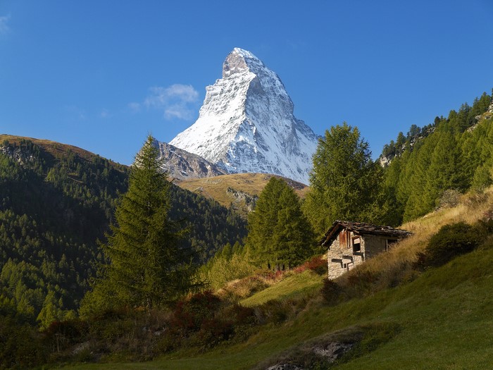 Snowy Peak of the Matterhorn in Zermatt